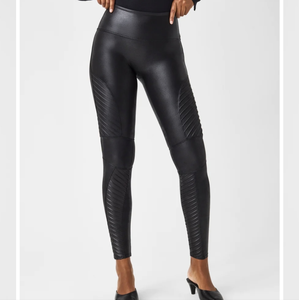 Spanx Faux Leather Moto Leggings black size small